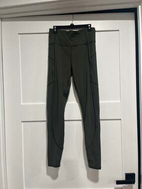 Athleta Rainier Tight Fleece-Lined Leggings Olive Green Size Small Petite